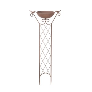 Braune DELUKE Vogeltränke PAUL aus Eisen, 81cm hoch, für Garten und Terrasse.