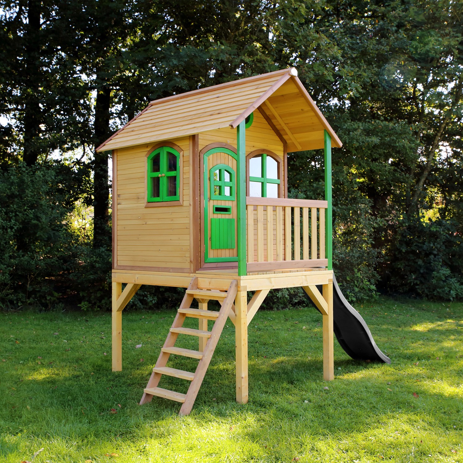 Axi Spielhaus Laura Braun/Grün mit Rutsche Grau 318 cm x 272 cm x 191 cm FSC®