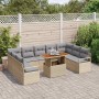 Beiges 10-teiliges vidaXL Garten-Sofa-Set mit Stauraum aus Poly Rattan.