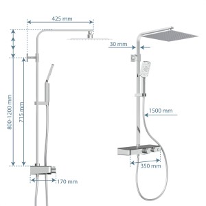 Schütte Ocean Brauseset mit Thermostat, Kopf- und Handbrause, Chrom-Anthrazit.