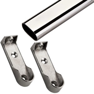 SOTECH Schrankrohrlager, 1 Paar, für ovale Kleiderstangen. Glänzendes Metall, zur Seiten- & Fachbodenbefestigung.