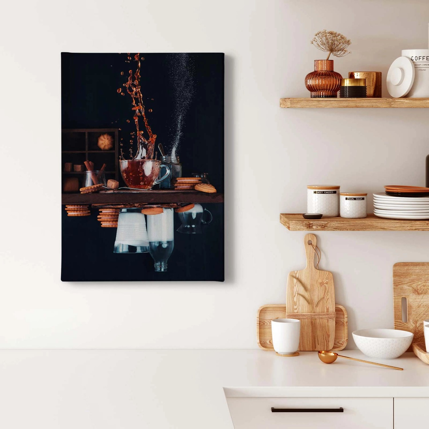 Bricoflor Leinwand Bild Mit Keksen Küchenbild Auf Leinwand Mit Milch Und Kaffee Küchendeko Leinwandbild In Schwarz Und B