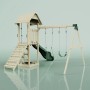 PolarPlay Spielturm Vimmerby mit Schaukel, Babyschaukel und grüner Rutsche.