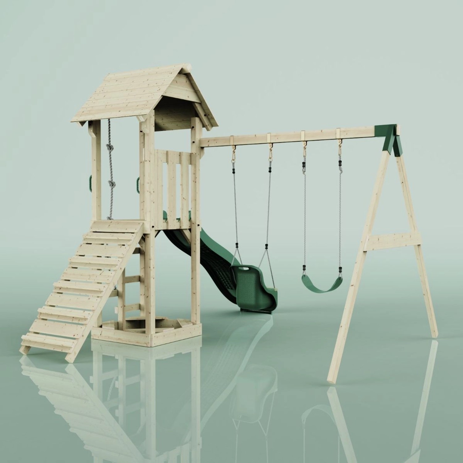 PolarPlay Spielturm Vimmerby Schaukel Babyschaukel Rutsche Grün kaufen