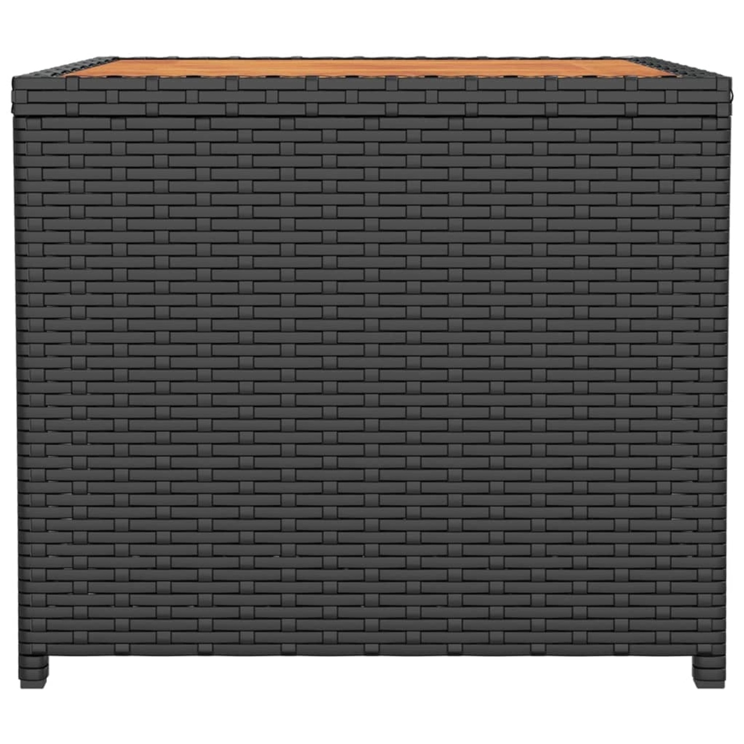 Schwarzer vidaXL Beistelltisch aus Rattan mit Akazienholzplatte für den Garten.