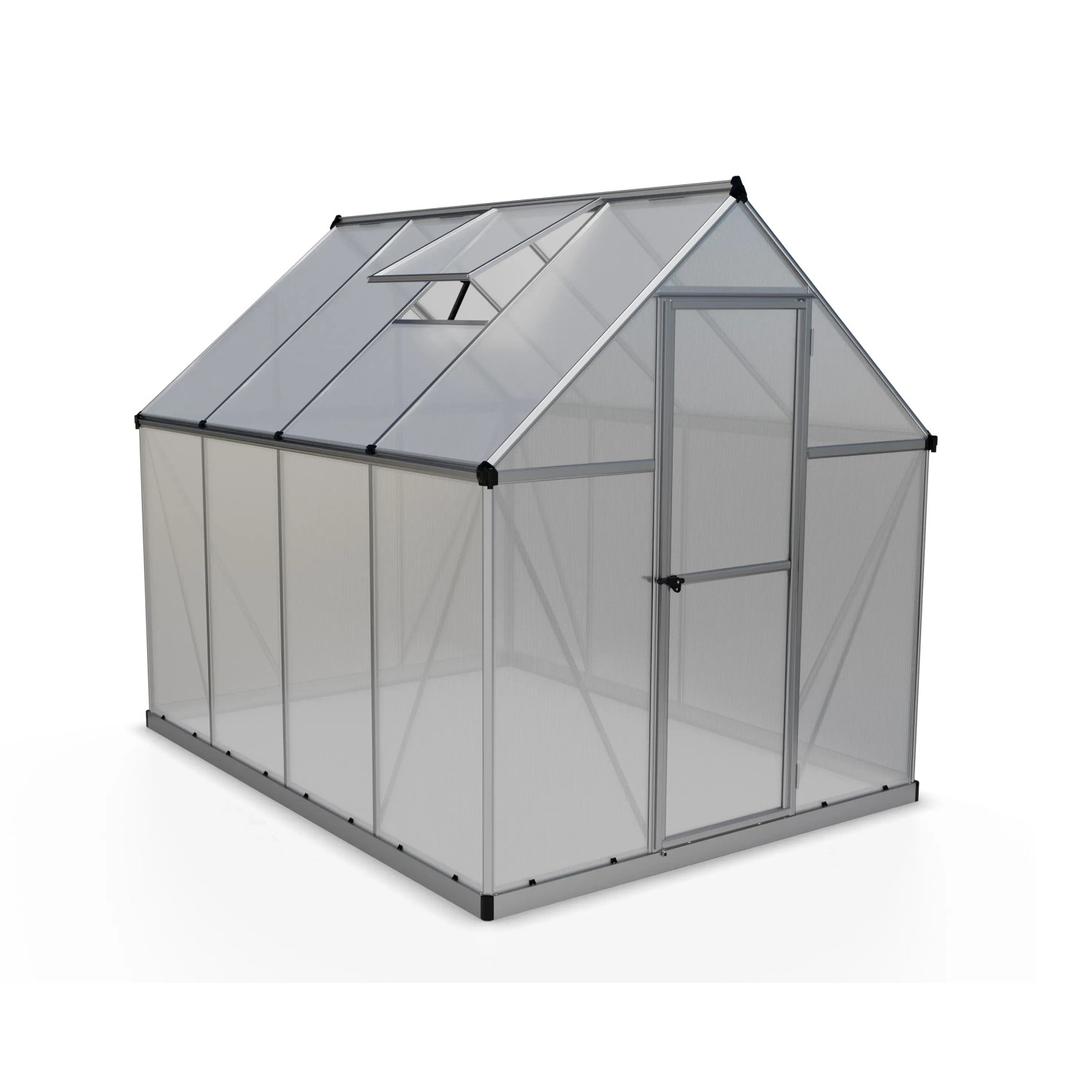 CANOPIA Gewächshaus Silber, 4,6 m² mit Fundamentrahmen. Garten Gewächshaus mit Tür und Dachfenster.