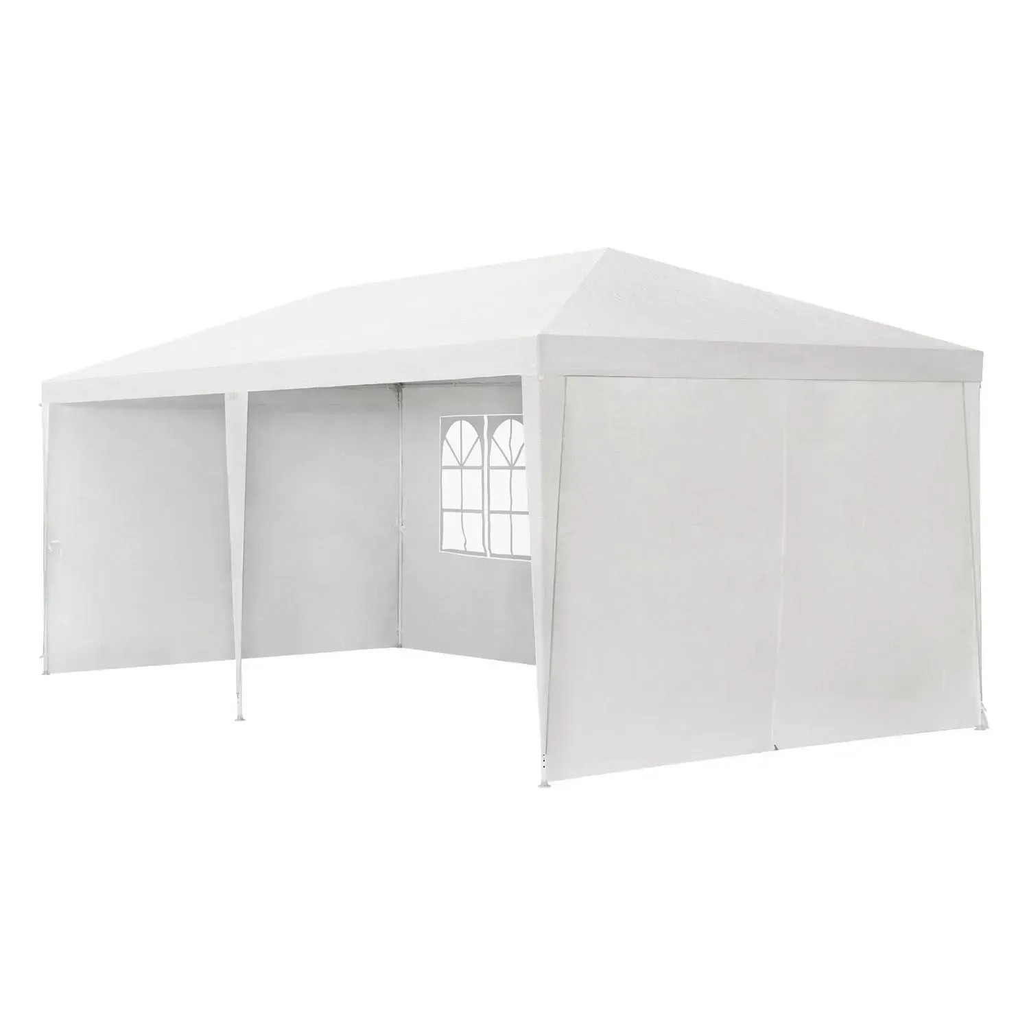 Weißes Juskys Partyzelt 3x6m mit Seitenwänden und Fenster, ideal für Gartenpartys und Feste.