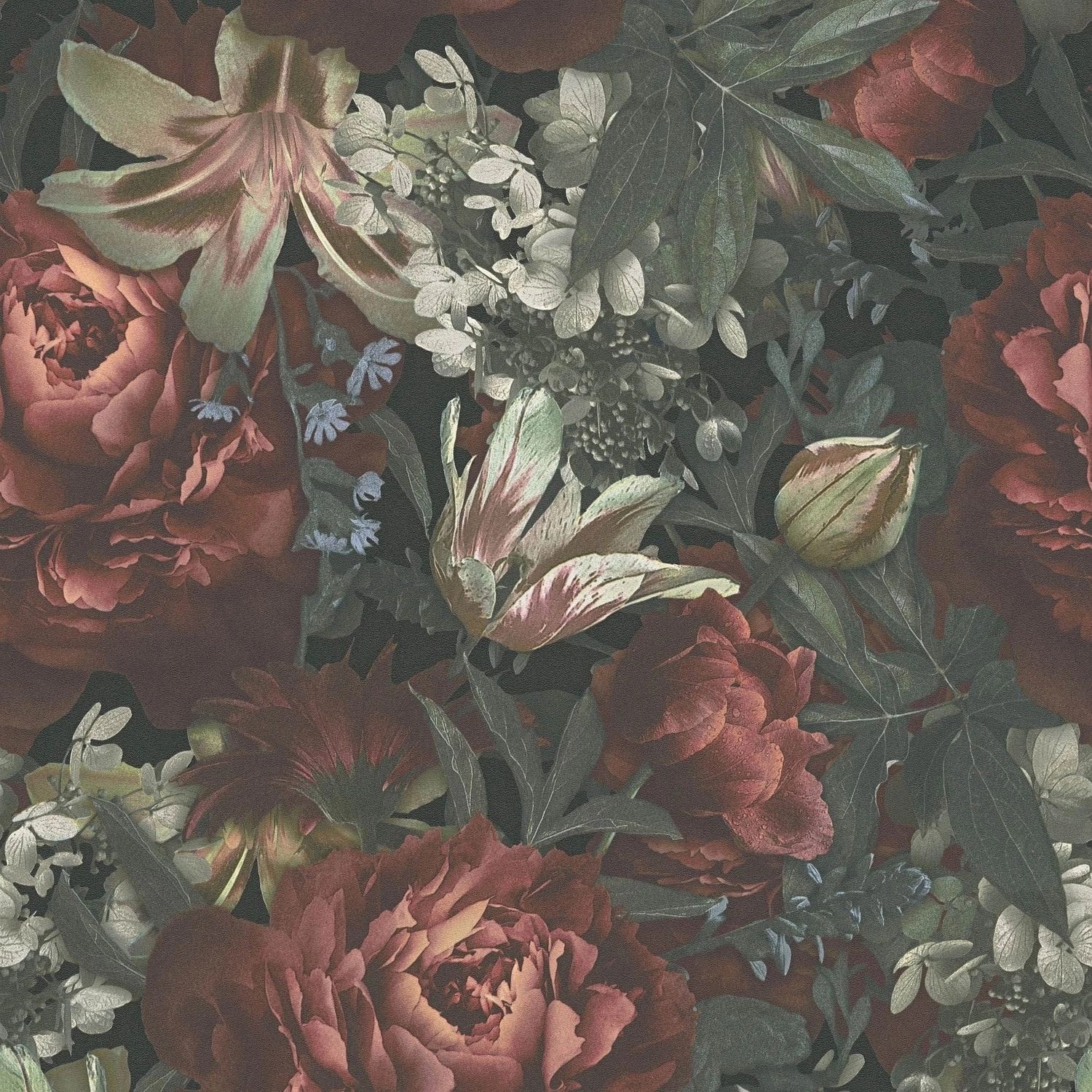 PROFHOME 385091-GU Blumen Tapete Floral Matt Rot Grün Schwarz 0,53 m x 10,0 günstig online kaufen