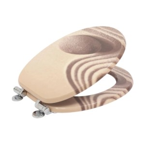 Sinobath WC-Sitz mit Absenk-Automatik, Stein im Sand Design, beige-braun gemasert, Chromscharniere.