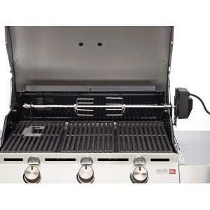 Char-Broil Drehspieß für Performance-Serie auf Gasgrill montiert.