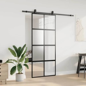 Schwarze vidaXL Schiebetür mit Hartglas, 90x205 cm, im modernen Wohnraum.