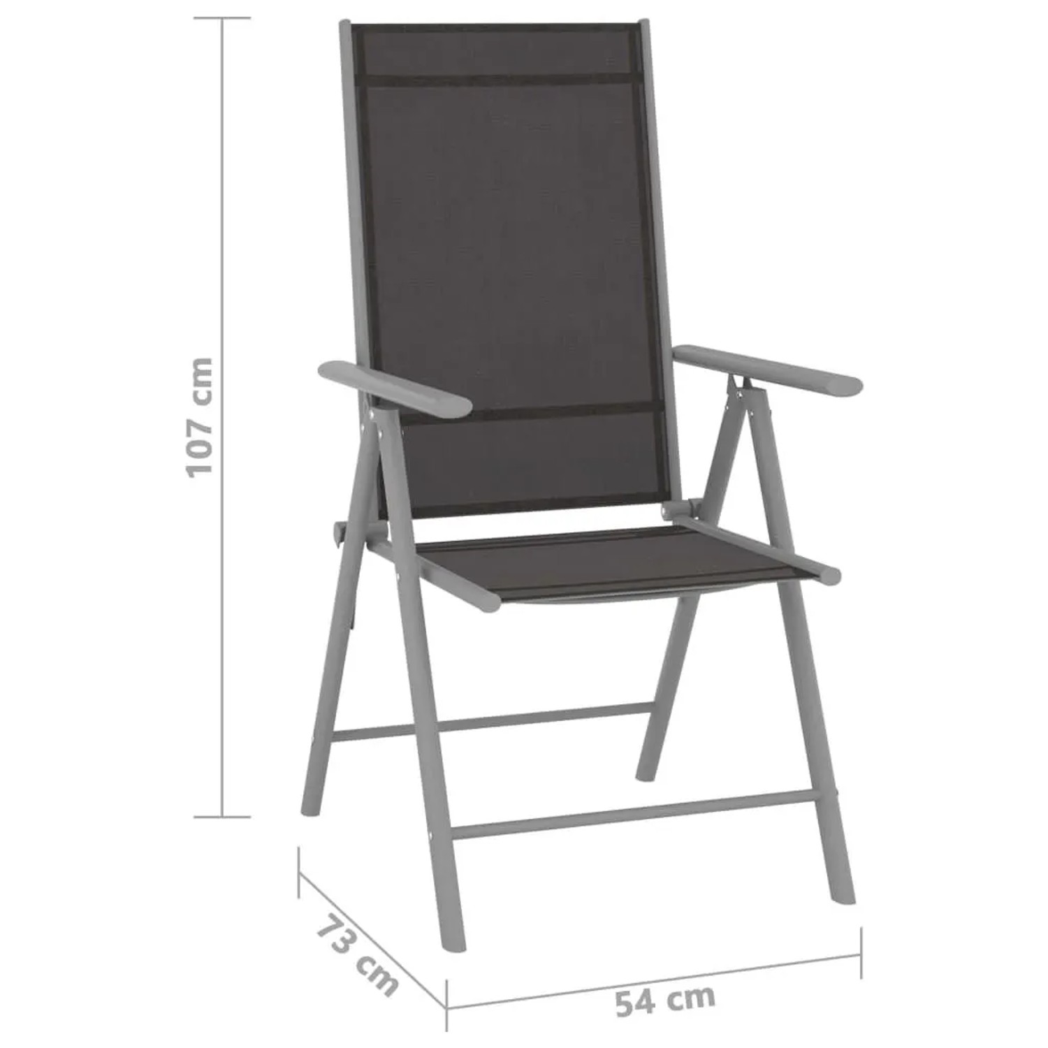 Furnicato Gartenstuhl, klappbar, 2er Set, Textilene schwarz, ideal für Garten, Balkon & Camping.