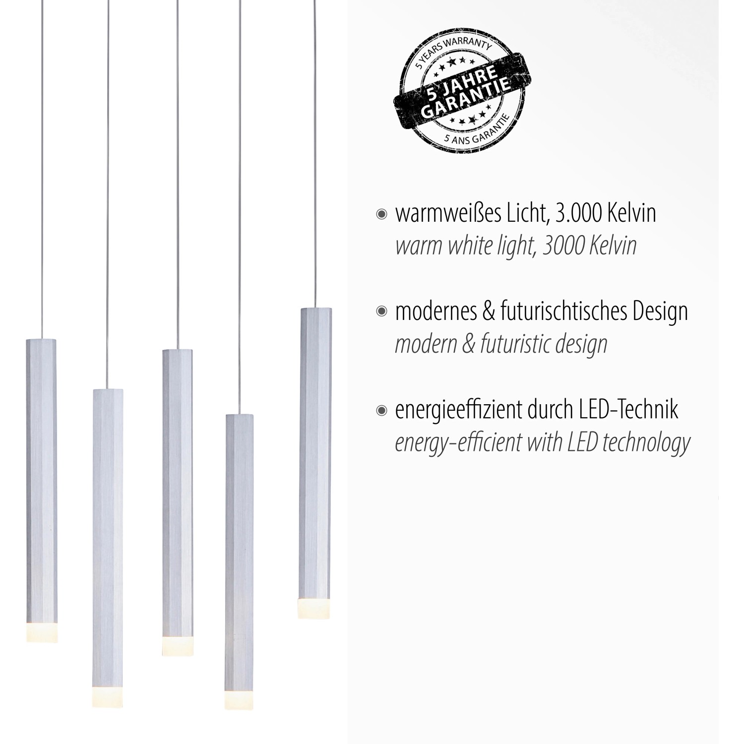 Moderne 10-flammige LED-Pendelleuchte Bruno aus Aluminium, 89x120cm, warmweißes Licht.