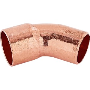 Kupfer Löt-Bogen Ø 15 mm, 45 Grad Winkel für Kupferrohr Installation.