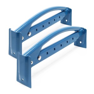 Zwei blaue, robuste Wiltec Ziegelzangen aus Stahl, verstellbar bis 700mm, für Steinheber und Klinkerträger.