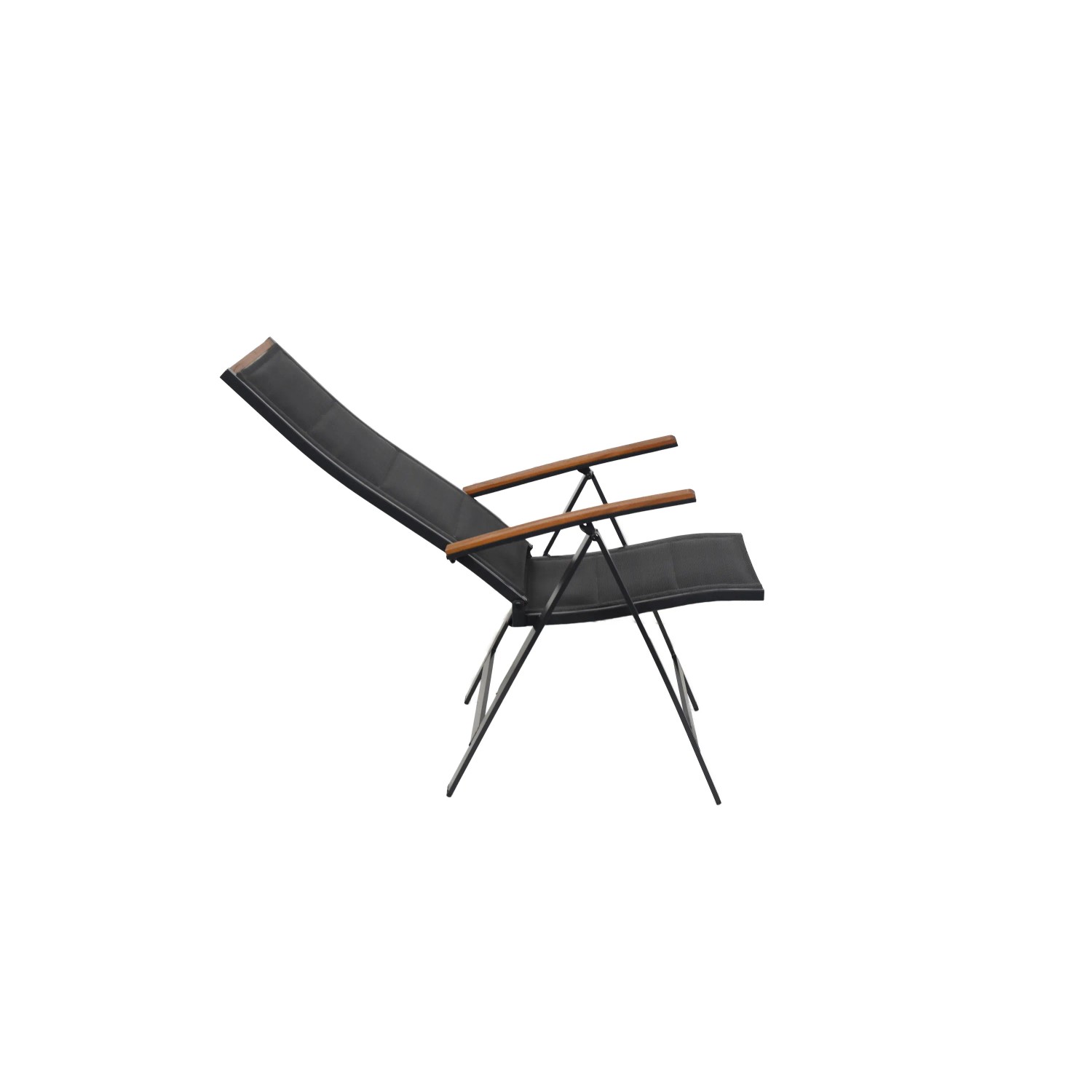 Merxx Verona Gartensessel, klappbar und 5-fach verstellbar, Graphit-Grau mit Holzoptik Armlehnen.