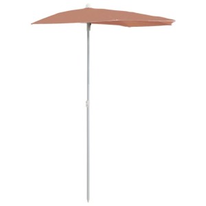 Halb-Sonnenschirm in Terrakottarot für Balkon und Garten. Robuster Stahlmast, 180x90 cm Polyester-Schirm.