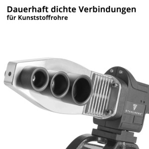 STAHLWERK Muffenschweißgerät PW-800 ST. Heizplatte mit drei Aufsätzen für dichte Kunststoffrohr-Verbindungen.