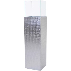 Windlichtsäule Candela, 100cm, Blattsilber mit Glasaufsatz für Kerzen und Deko im Innenbereich.