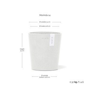 Ecopots Pflanztopf Morinda, weiß, 14,2x16cm. Ideal für Innen & Außen, UV- und Frostschutz.