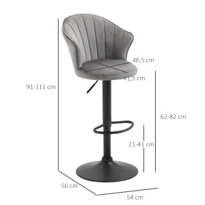 HOMCOM Barhocker 2er-Set, drehbar, mit Lehne, grauem Bezug und schwarzem Metallfuß.