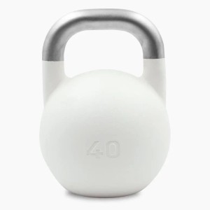 Weiße Suprfit Pro Competition Kettlebell 40 kg mit silbernem Edelstahlgriff für Sport & Fitness Training.