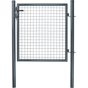 Anthrazitfarbene Wellengitter-Einzeltür, 1x1 m, mit Schloss und Schlüssel für Gartenzaun.