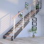 Treppe Kos mit 15 Buchenholzstufen, anthrazitfarbenem Design-Geländer und Metallwangen.