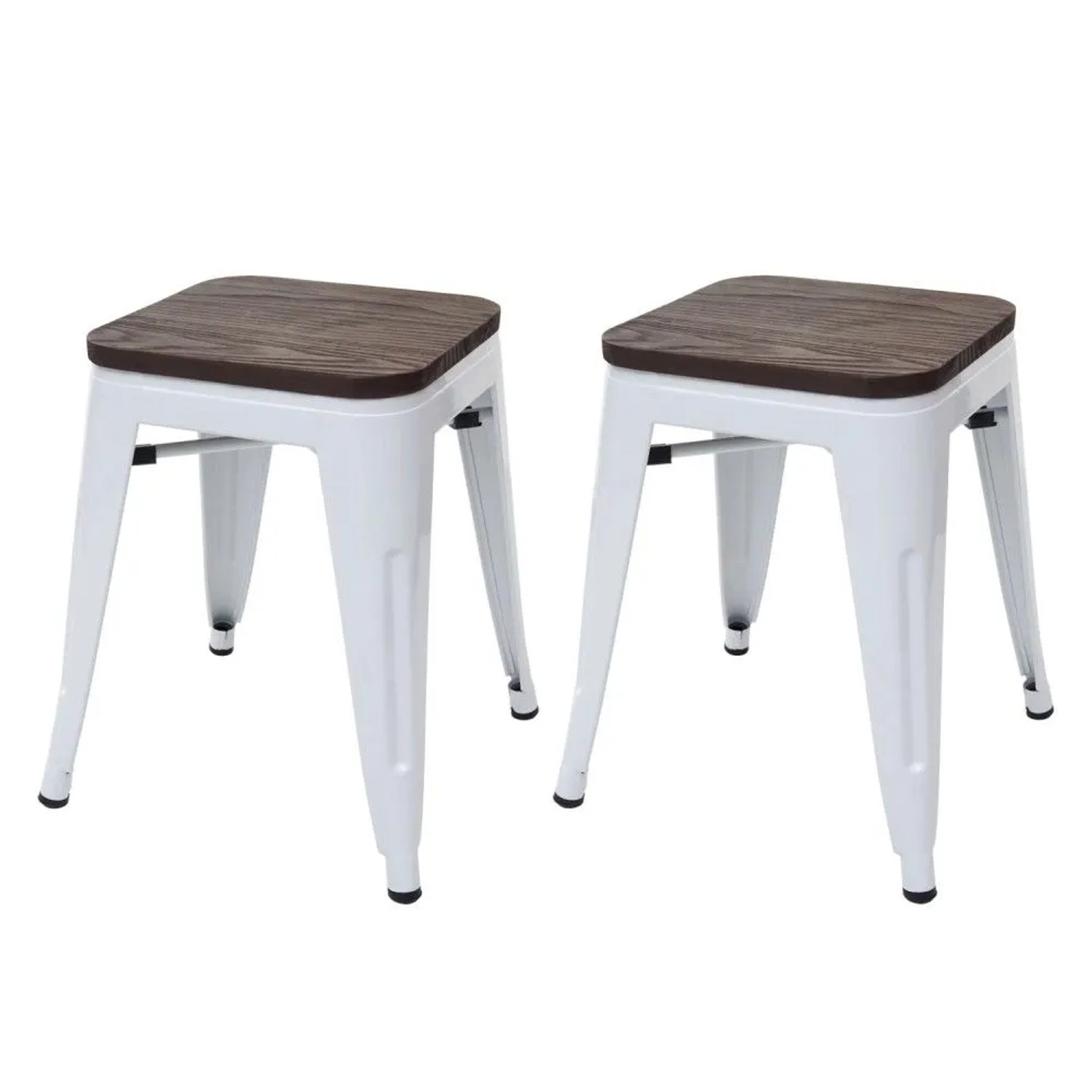 MCW 2x Hocker A73 Inkl. Holz-Sitzfläche Weiß