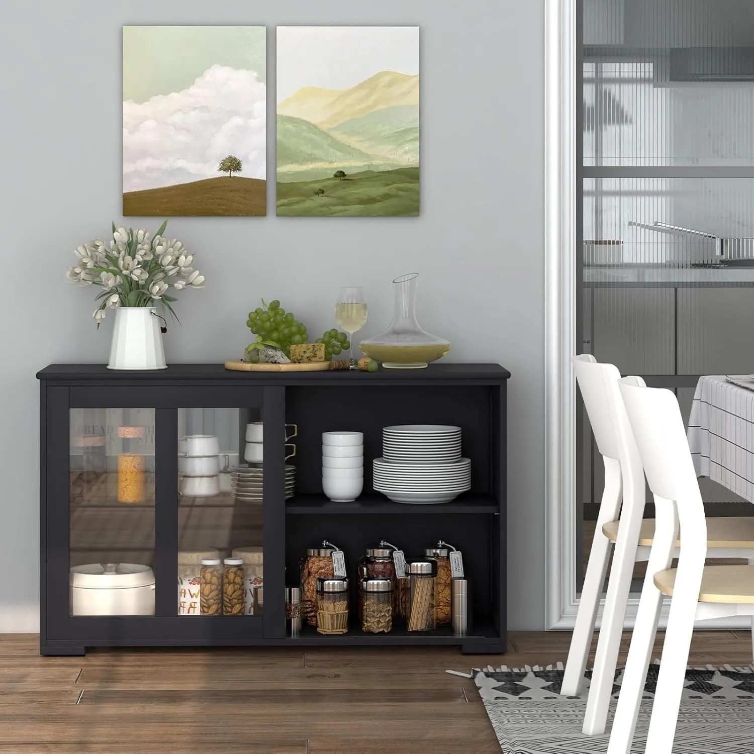 Costway Buffetschrank Aufbewahrungsschrank Schwarz 107 x 33 x 64 cm_3