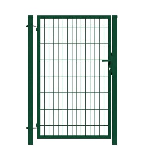 GEWA Gartentor Economy Einflügelig 1m Breit 1,6m Hoch Doppelstabmattentor Doppelstabmattenzaun RAL6005 Moosgrün Inkl. Pfosten und Zubehör