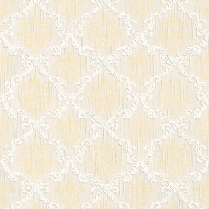 Elegante Vliestapete in Creme-Rose mit Barock Ornamenten für Wohn- und Schlafzimmer.