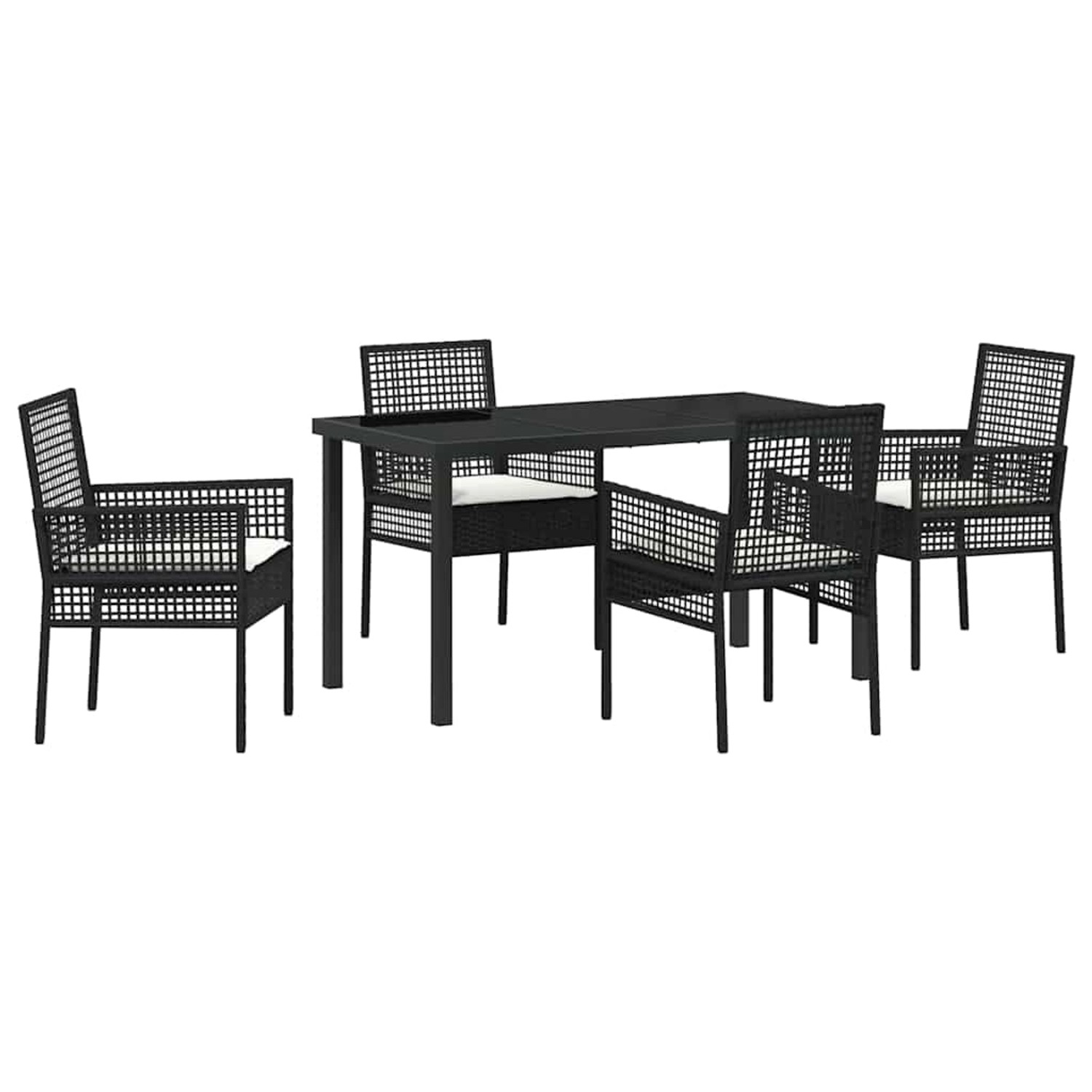 vidaXL 5-Teiliges Garten Esszimmer Set mit Kissen Schwarz Poly Rattan 3379865