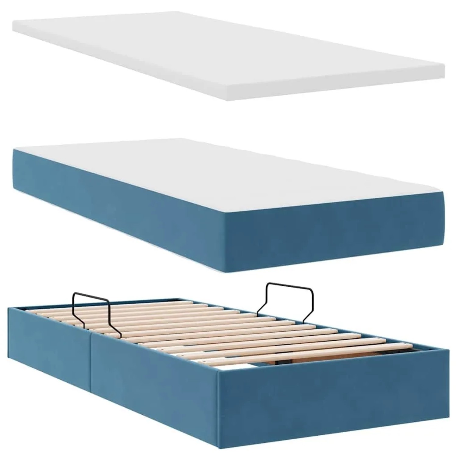 vidaXL Bett mit LED-Licht, dunkelblau, 200x200 cm, Samt. Bettgestell mit Lattenrost und Stauraum.