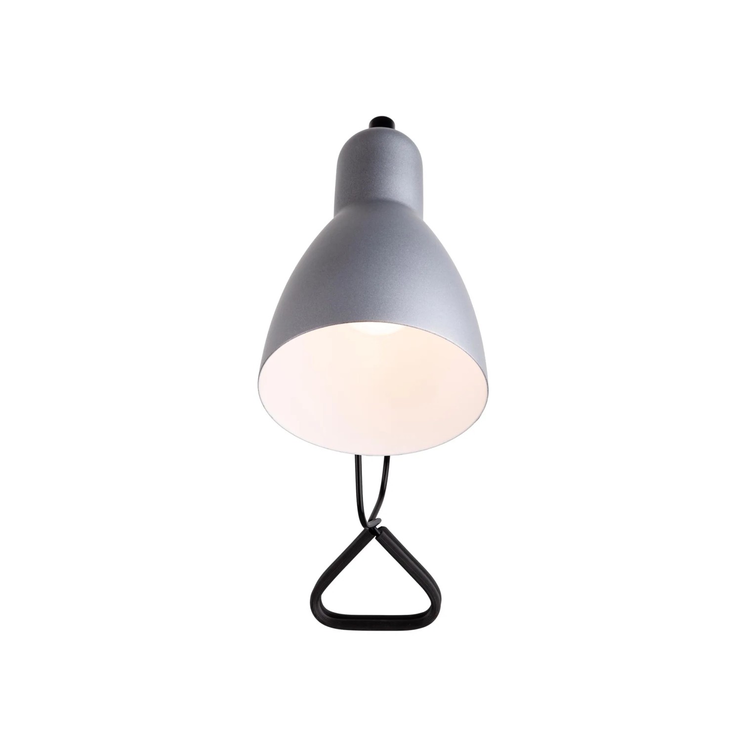 Silberne Näve Klemmleuchte Mara, 28 cm hoch, mit schwarzer Klemme. Tischleuchte für flexible Beleuchtung.
