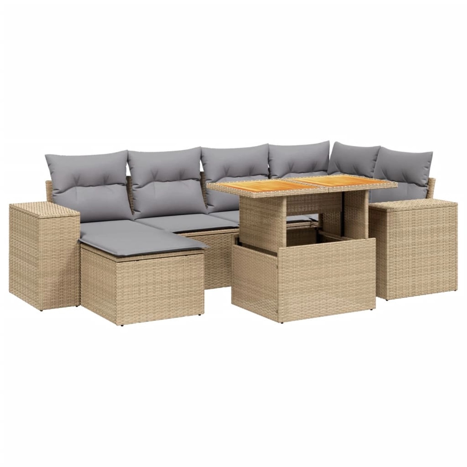 vidaXL 7-Tlg Garten-Sofagarnitur mit Kissen Beige Poly Rattan 3272739 günstig online kaufen