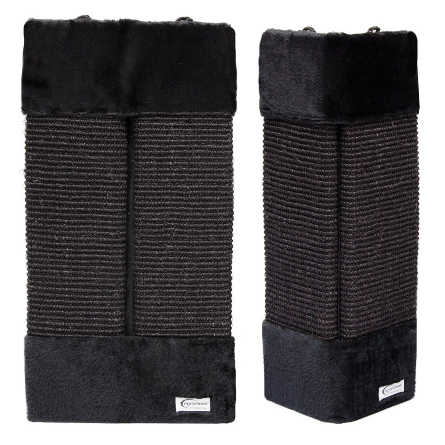 Schwarzer eyepower Sisal Kantenschutz S für Katzen, geeignet für Innen- und Außenecken.
