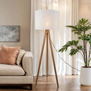 Licht-Erlebnisse Stehleuchte Dreibein 145 cm Stoff Holz E27 Skandinavisch