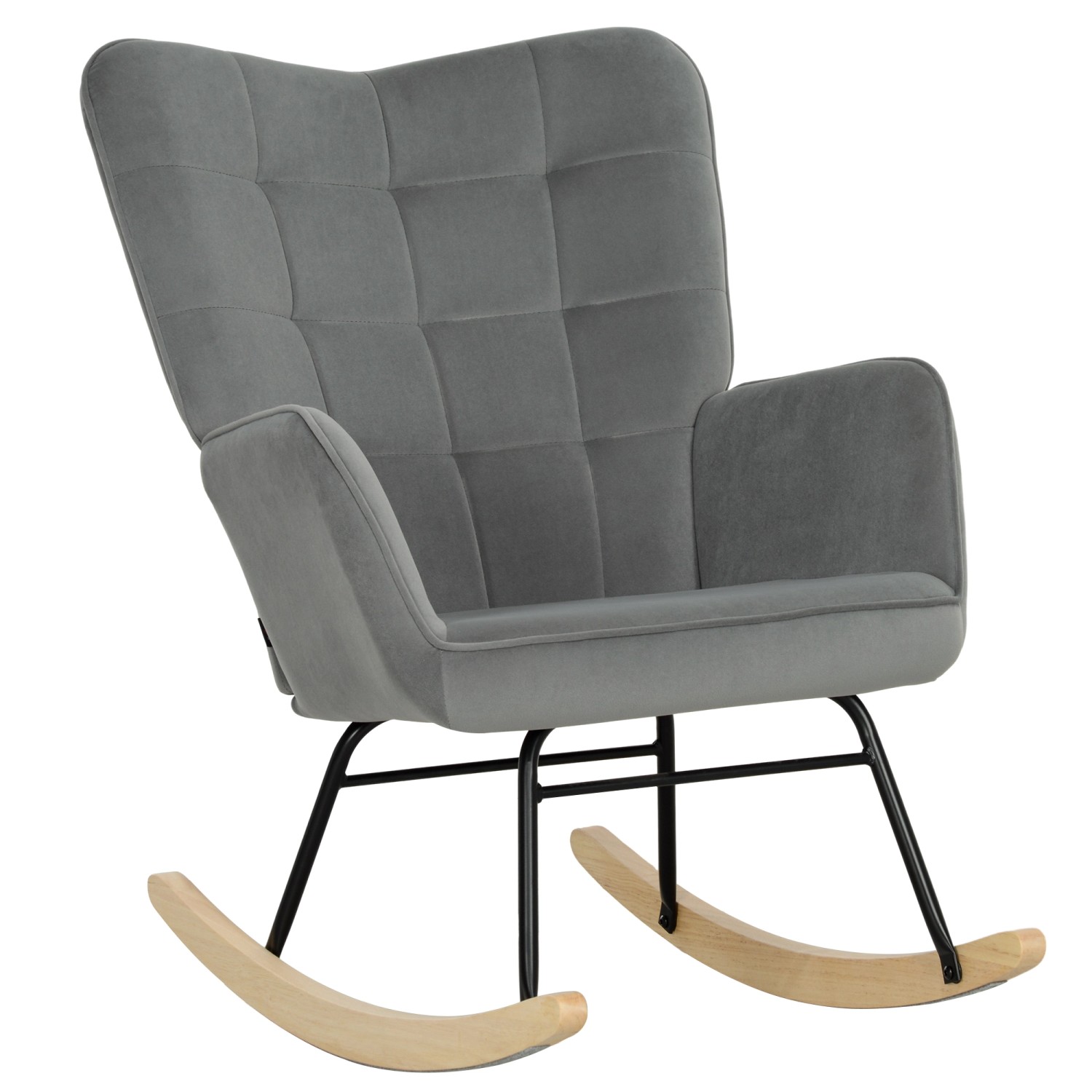 HOMCOM Schaukelstuhl Samt 100% Polyester Buchenholz Dunkelgrau