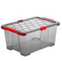 Rotho Box Evo Total 44L, rote Aufbewahrungsbox mit Deckel und roten Griffen.