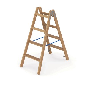 Zweiseitige Holz Stufenstehleiter mit 2x4 Stufen für sicheren Stand bei Arbeiten.