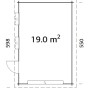 Grundriss Palmako Holzgarage Rasmus: 360x550cm, 19m² Fläche, Sektionaltor, Fenster, Tür.