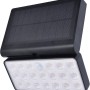 Schwarze Lutec LED Solar-Wandleuchte Tuda mit Bewegungsmelder und Solarpanel.