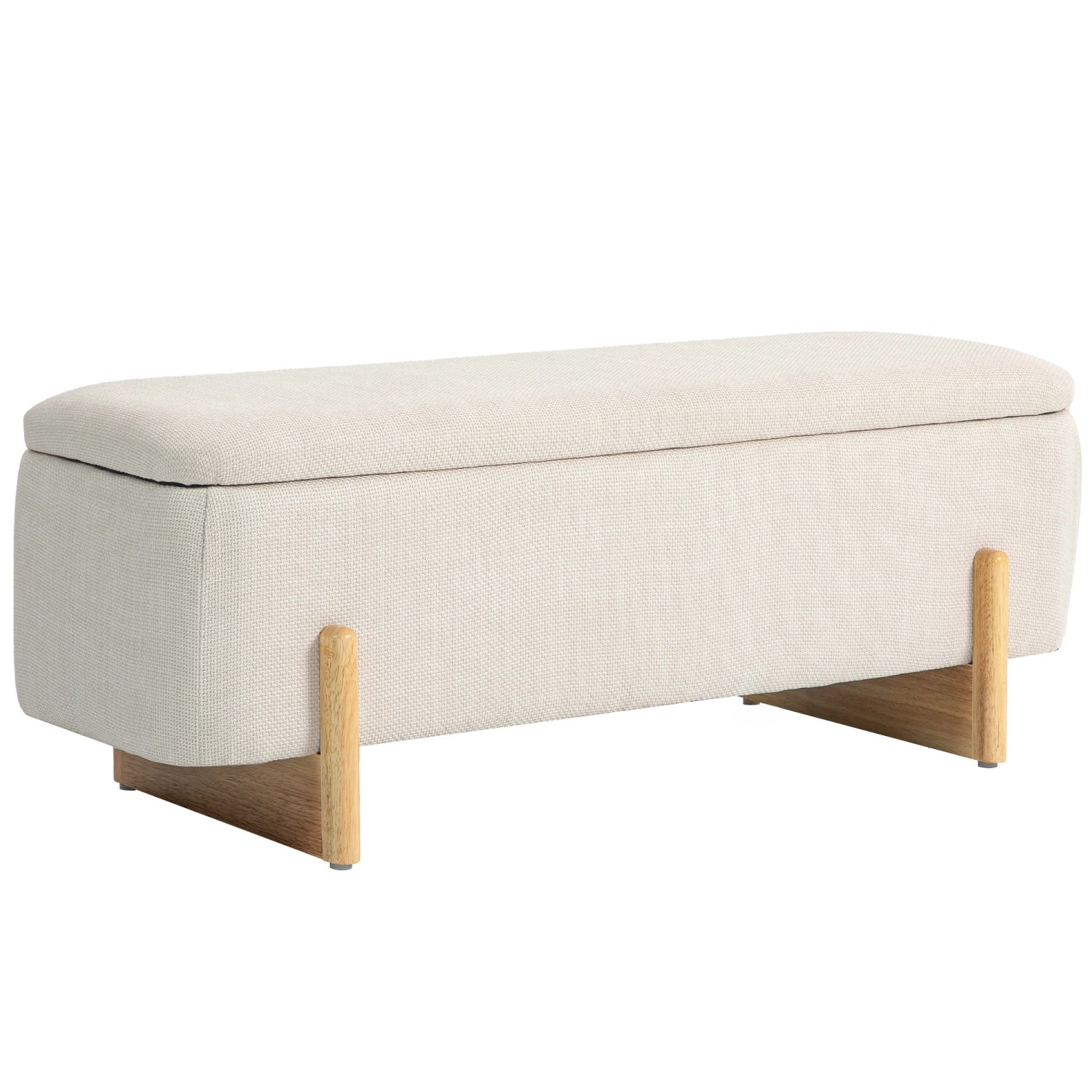 HOMCOM Sitzbank mit Stauraum Leinenoptik Holzbeine Flur 111 x 44 x 44 5 cm Creme