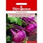 Dürr Samen Kohlrabi Blaro Saatgutpackung mit lila Kohlrabi und grünen Blättern. Inset zeigt Samen. Gemüsesamen.