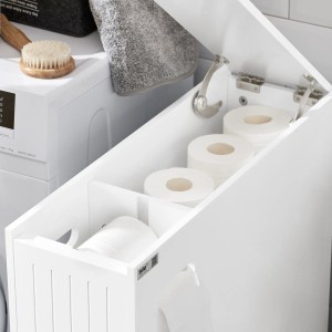 SoBuy Nischenregal BZR111-W, weißer Rollwagen für Bad und Küche mit Toilettenpapier.