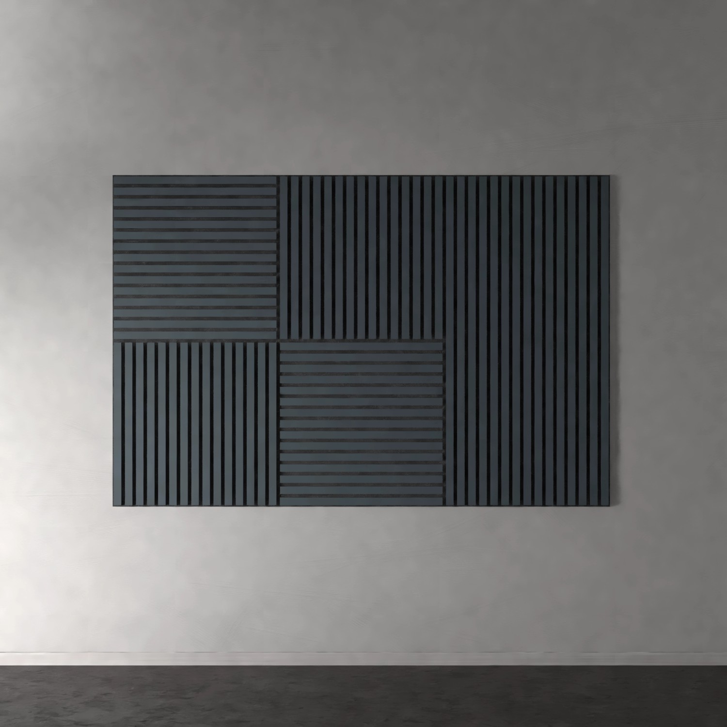 Akustikpaneel Lino Smokey Blue, 60x120cm, 2er-Set. Wandpaneel mit Linoleum-Oberfläche und schwarzem Filz.