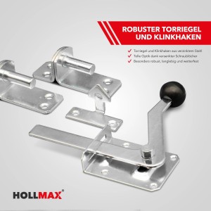 Hollmax Beschlagset, feuerverzinkt, silber. Set für Gartentore, Holztore, Jägerzauntore und Staketenzauntore.