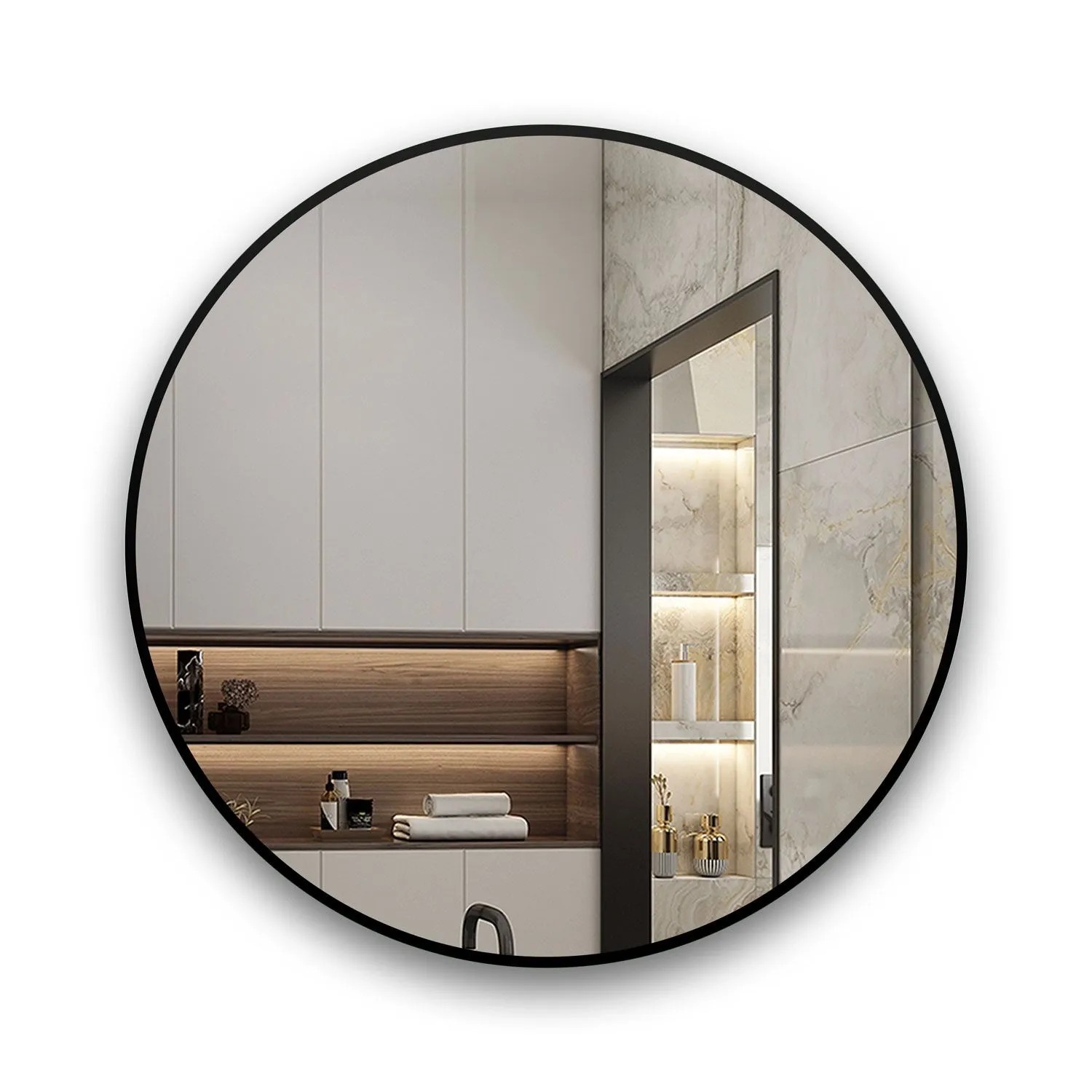 Aica Sanitär Runder Badspiegel Schwarz 60 cm Spiegel mit LED Beleuchtung Ne günstig online kaufen