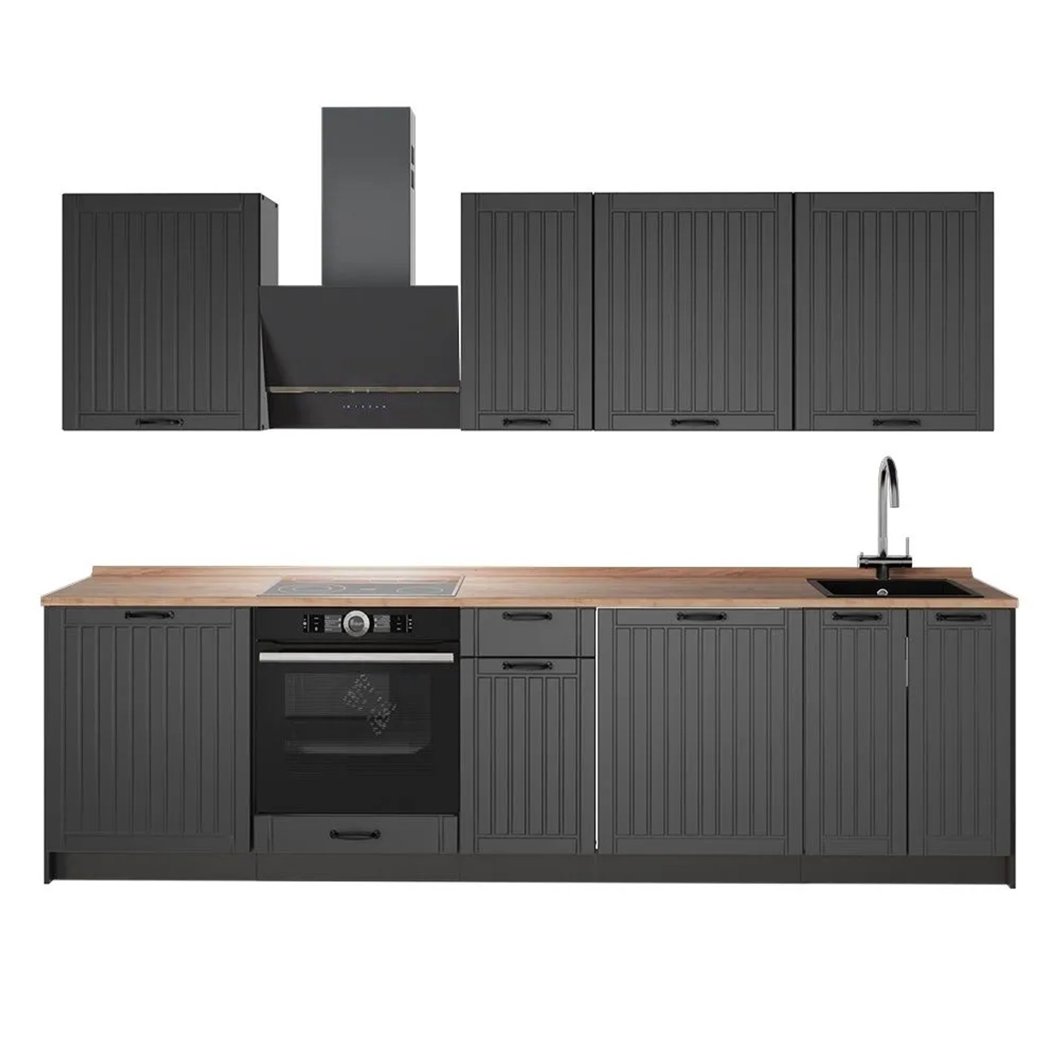 Vicco Küchenzeile Fame-Line Dunkelgrau/Weiß 280 x 82 AP Eiche Art Nr 64225